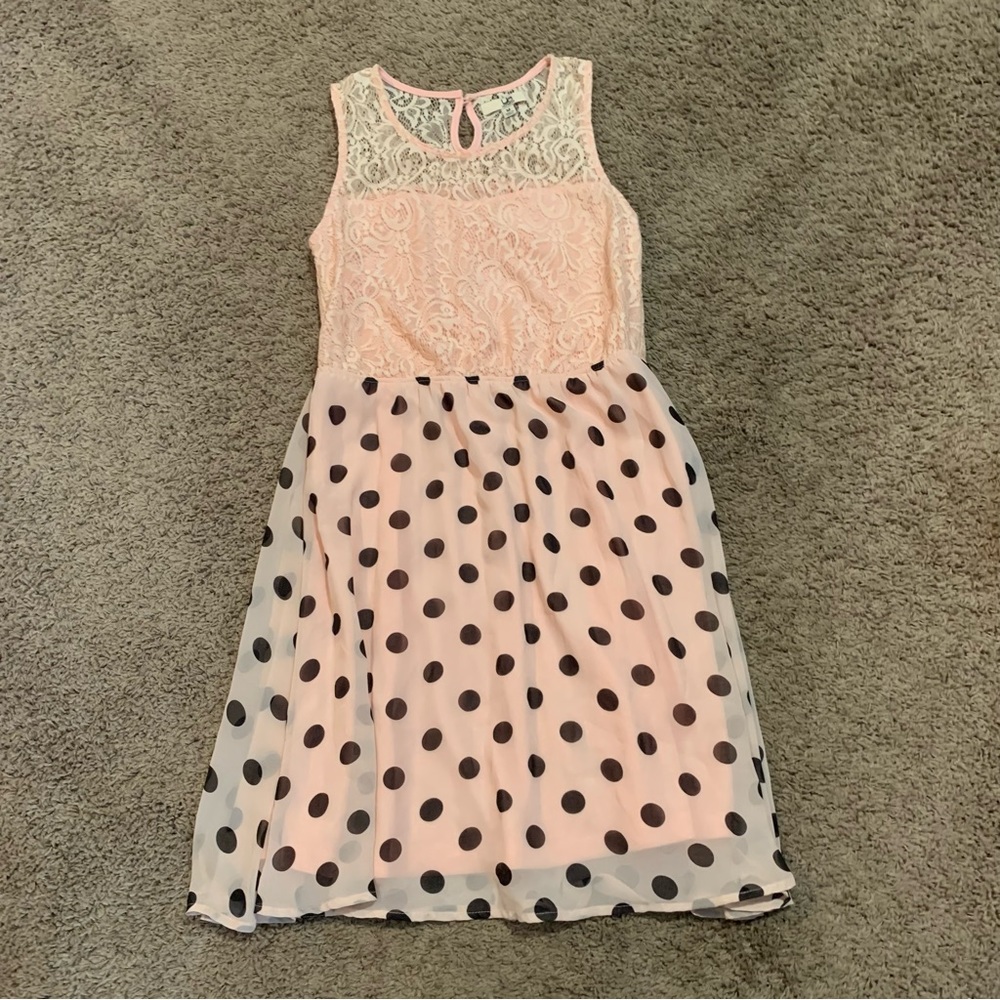 Ya Los Angeles Silk Blend Sleeveless Polka Dot Dress Medium